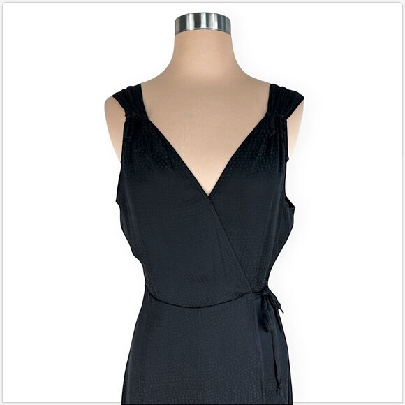 Paige Black Cerisa Matte Satin Dot Pattern Print Sleeveless Silky Wrap Dress S - Picture 6 of 8